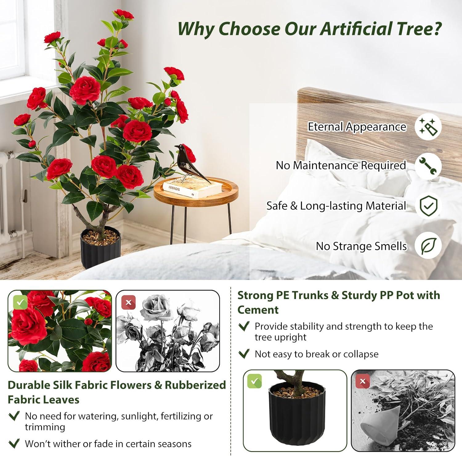 Primrue 38 In. Faux Camellia Tree In Pot Decorative Plant Indoor/Outdoor