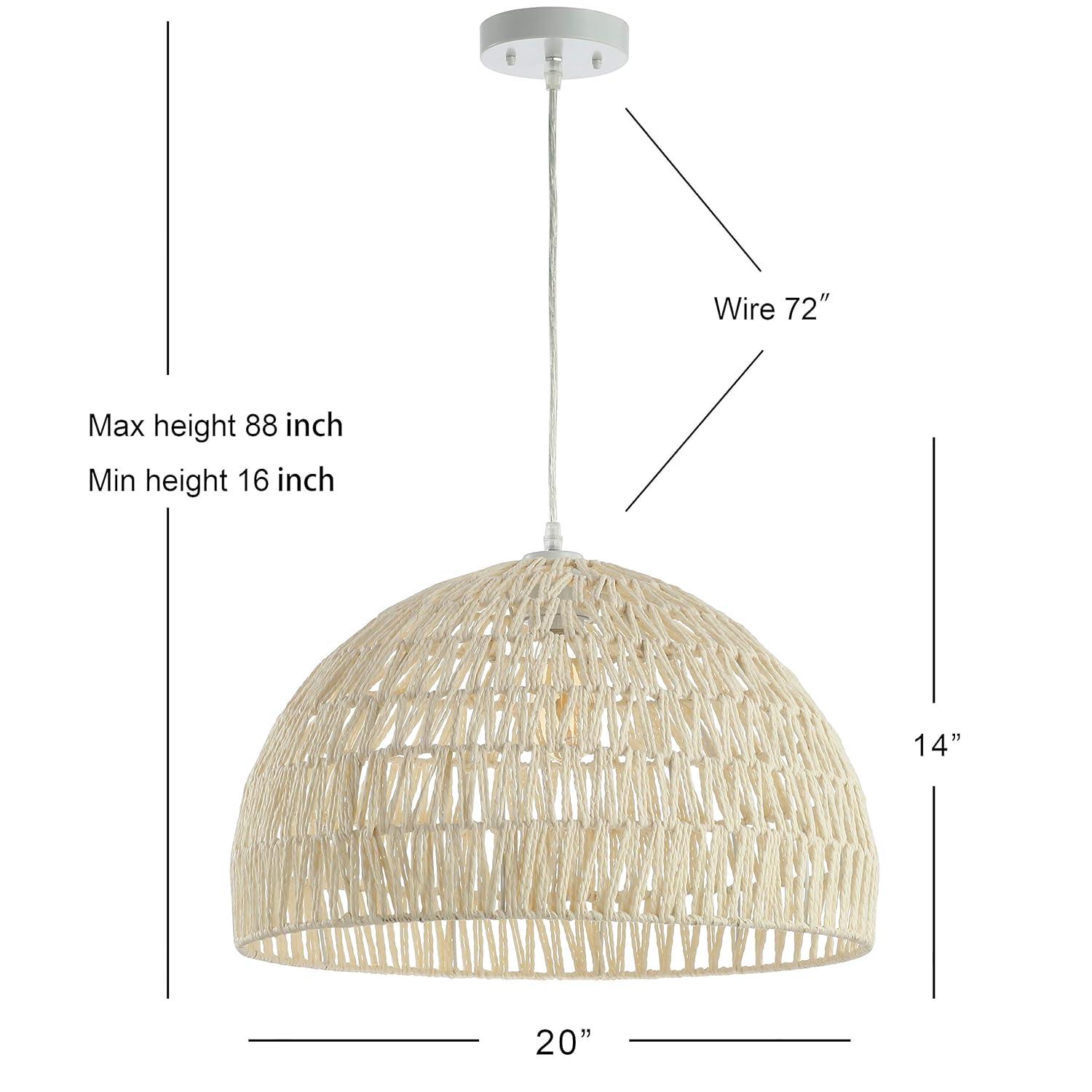 Campana 20" 1-Light Bohemian Modern Woven Rope/Iron LED Pendant, Cream