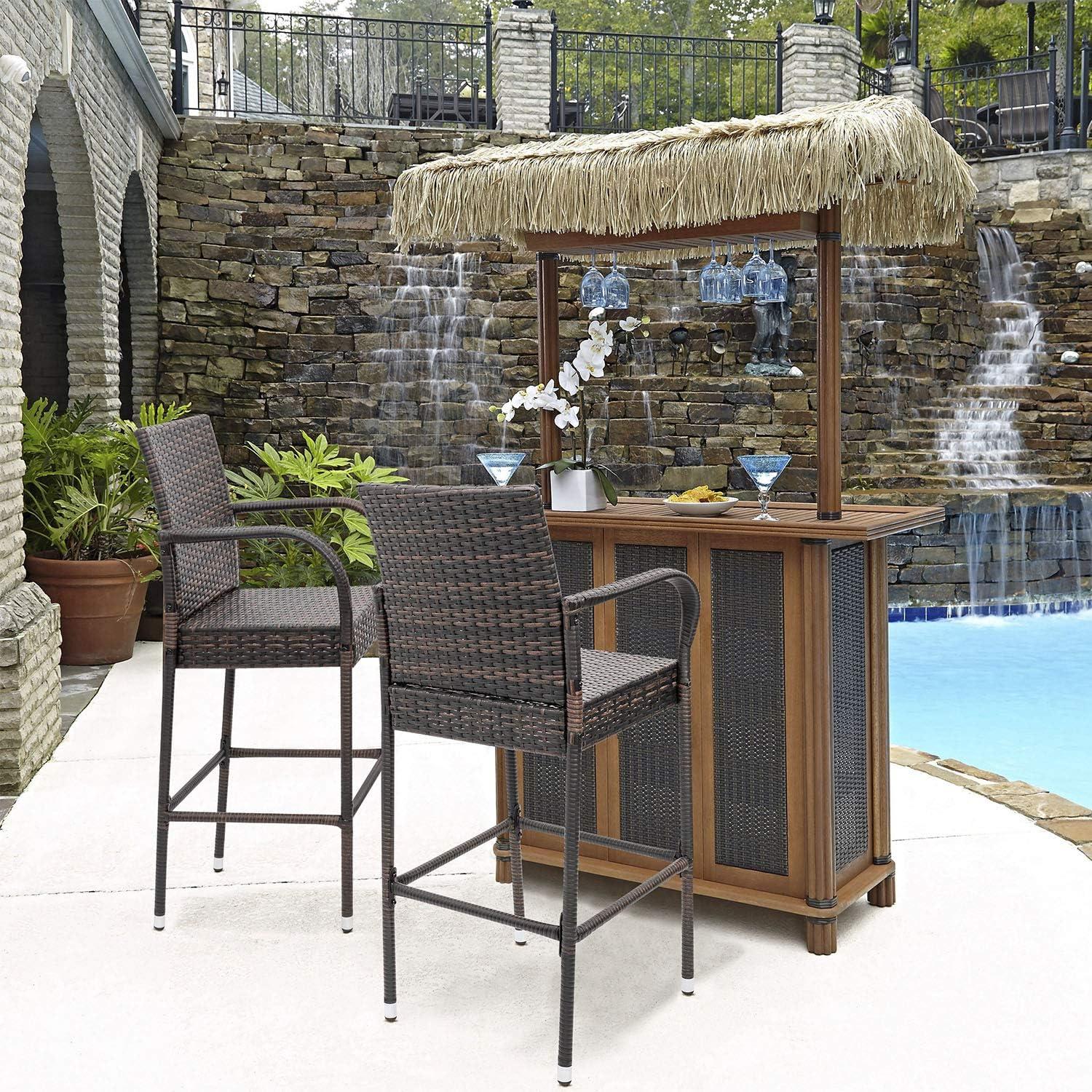 Stewart 30-Inch Outdoor Brown Wicker Barstool (Set of 2)