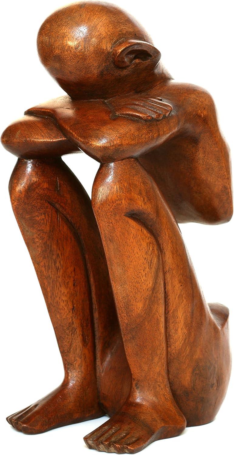 12" Handcrafted Suar Wood Resting Man Abstract Sculpture