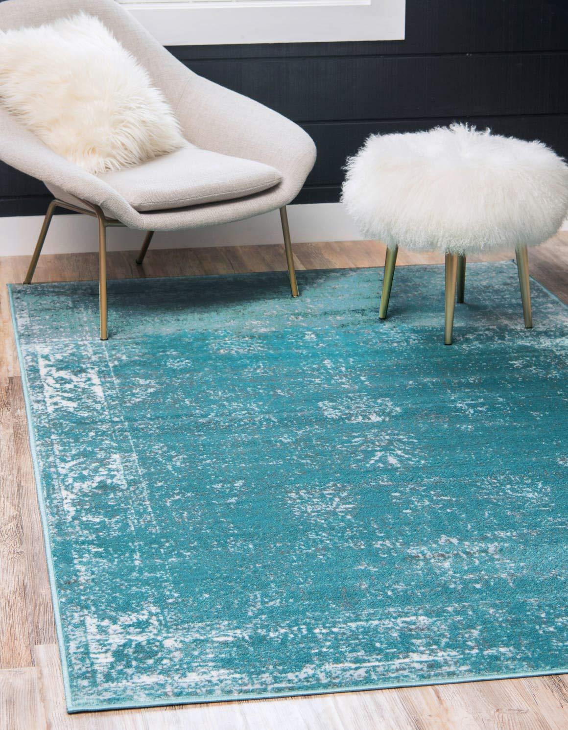 Unique Loom Sofia Collection Area Rug - Casino (6' 1" x 9' Rectangle Turquoise/Ivory)