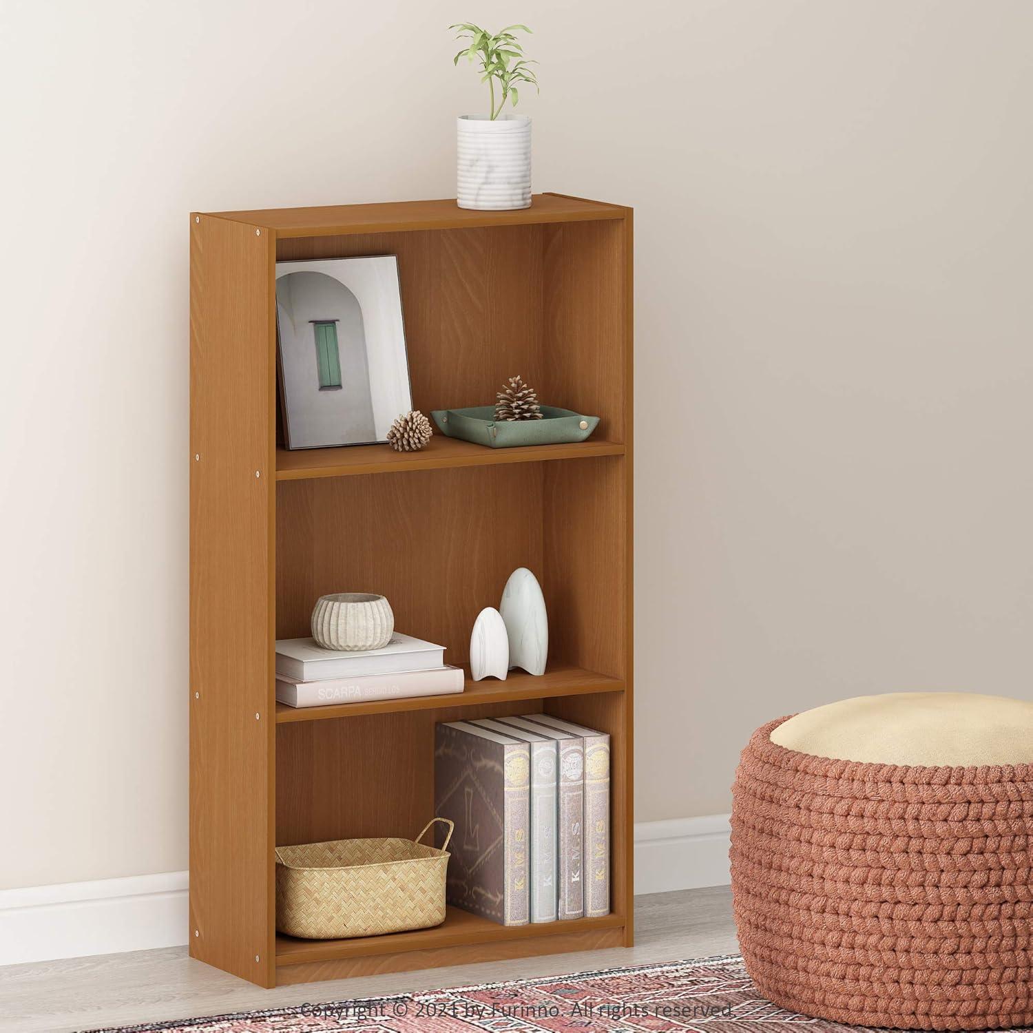 Furinno Basic Engineered Wood 3-Tier Bookcase Storage Shelves in Light Cherry