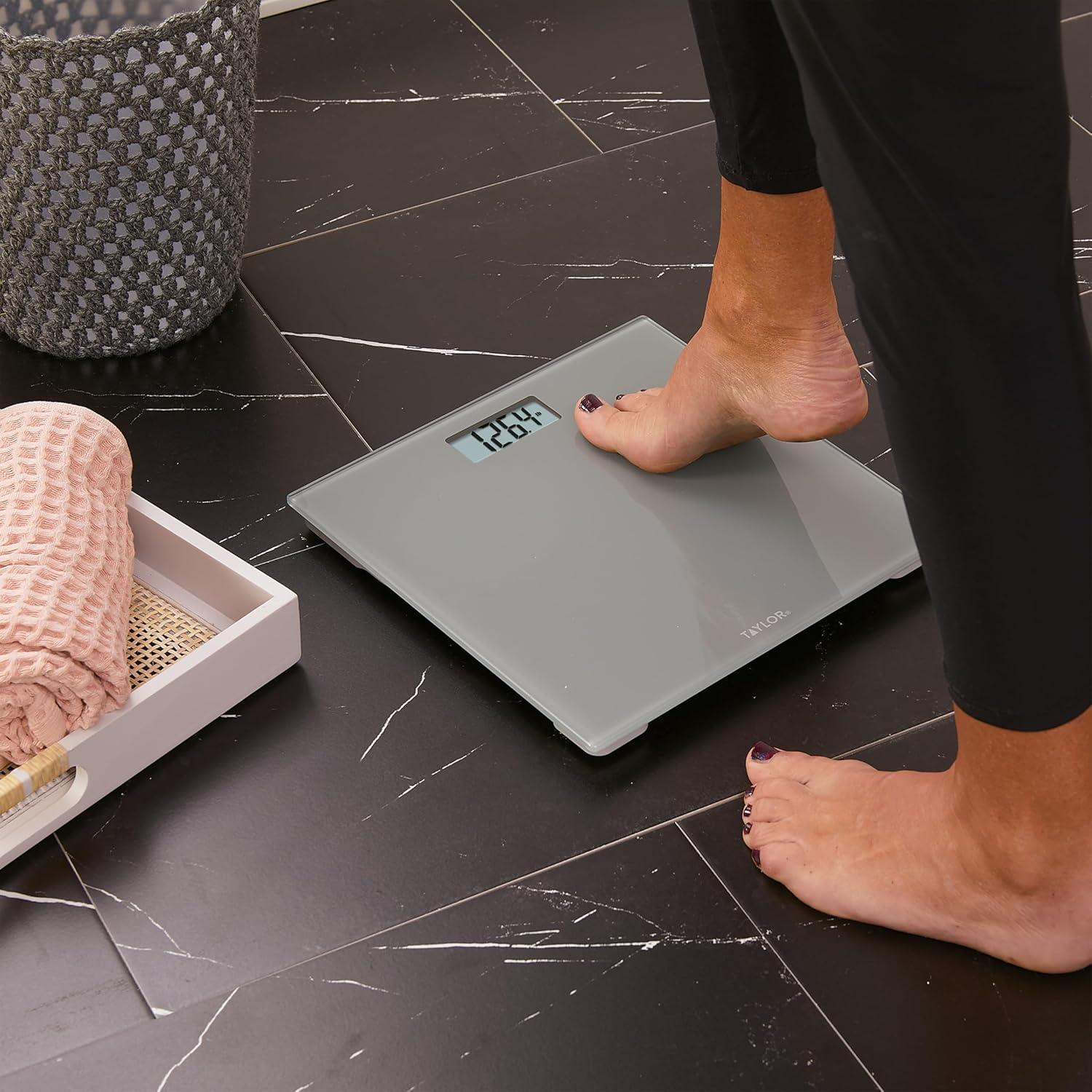 Taylor 11.0" x 11.0" Digital Glass Body Weight Scale Battery Powered, FSA HSA Eligible, 350 lb Capacity, Gray