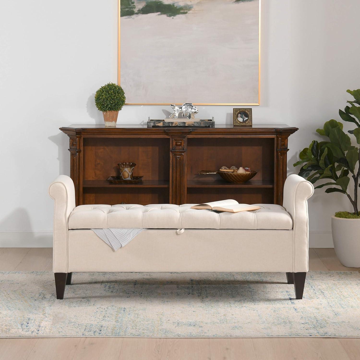 Jacqueline Tufted Roll Arm Storage Bench Sky Neutral