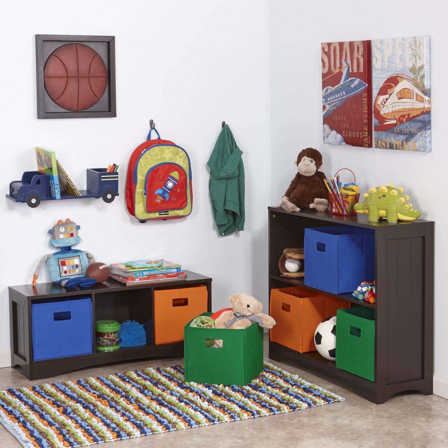 Espresso Beadboard-Inspired Kids' Horizontal Bookcase with Storage Cubes