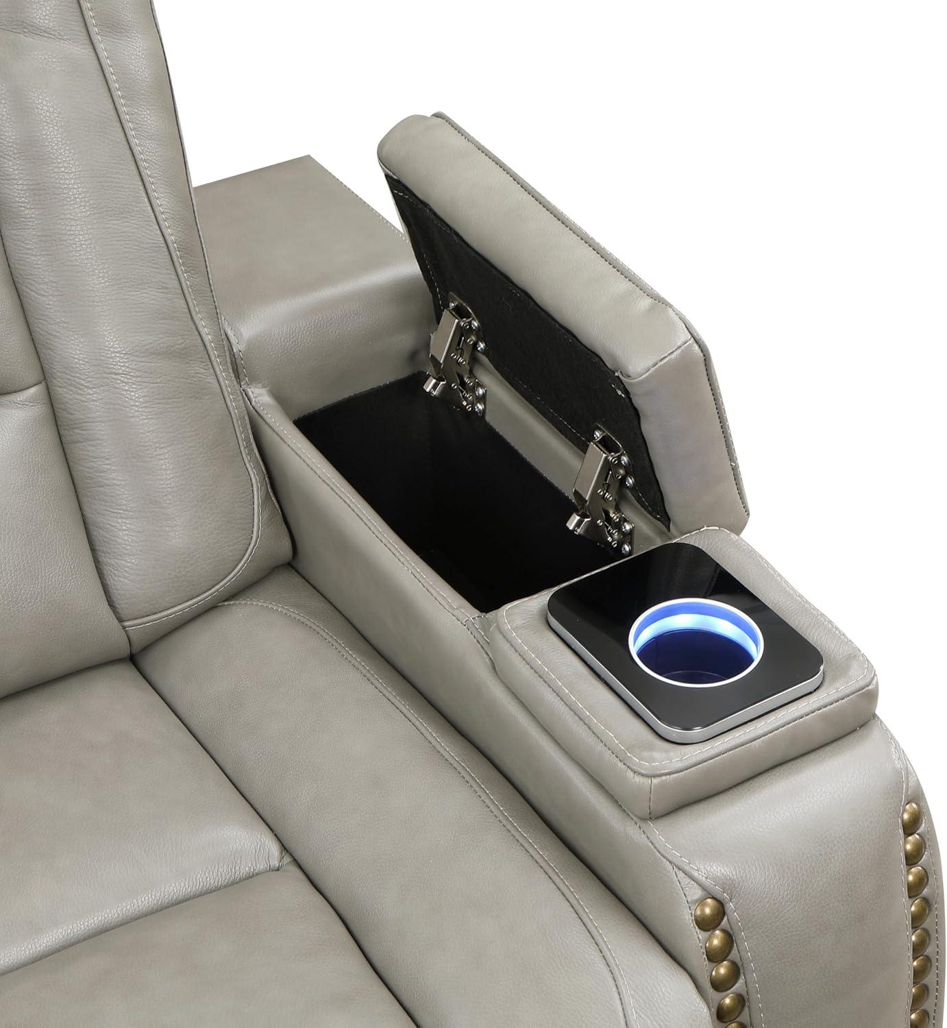 New Classic Furniture Breckenridge Leather Power Console Loveseat in Gray