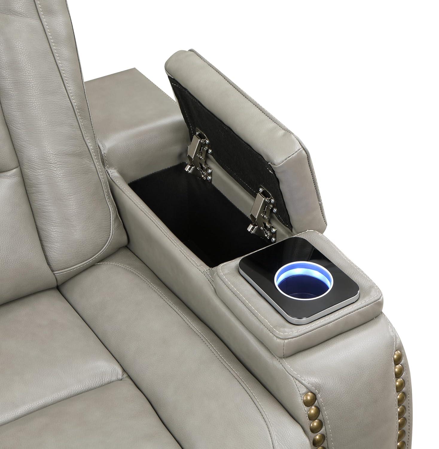 New Classic Furniture Breckenridge Leather Power Console Loveseat in Gray