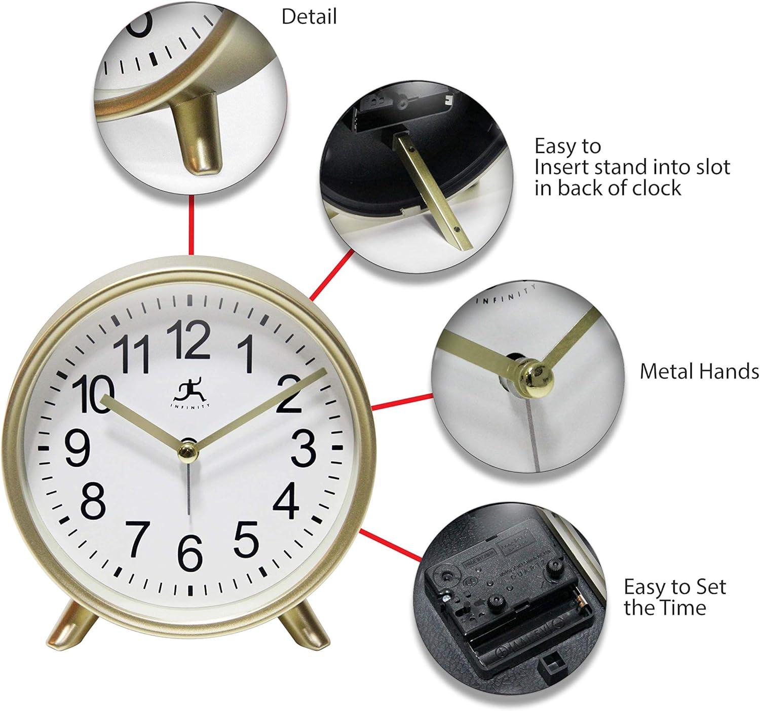 Matte Gold Round Analog Tabletop Alarm Clock