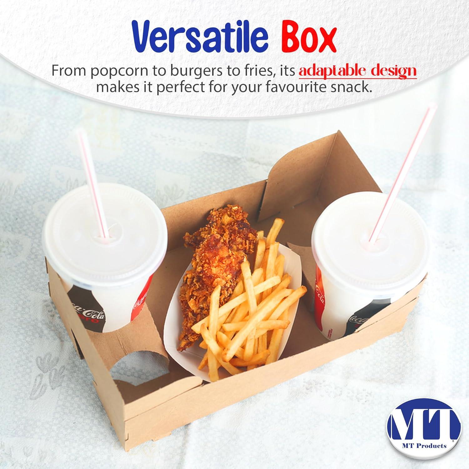 MT Products Brown Paperboard Food and Drink Tray - Pop-Up J-Type Rectangular - Pack of 25