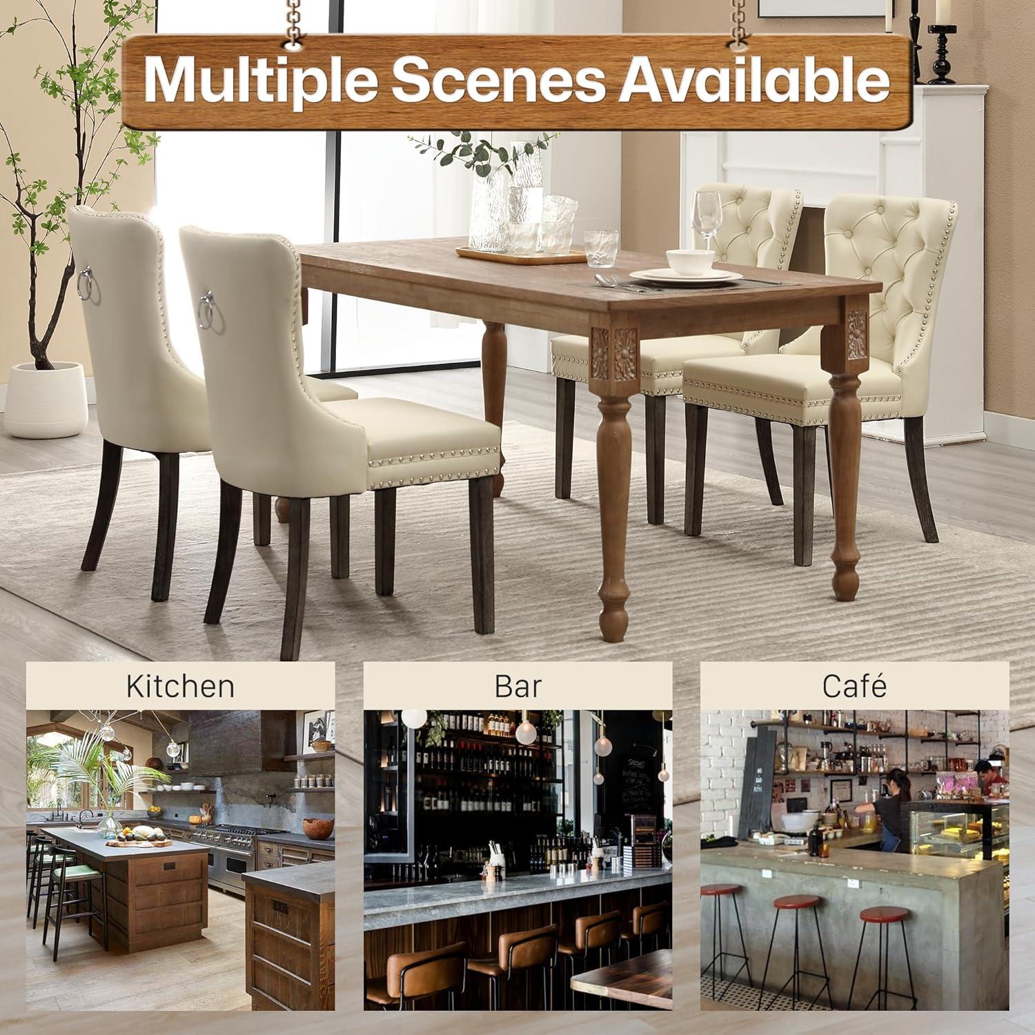 BELLEZE Upholstered Dining Chairs Set of 2, Velvet Luxury Dining Room Chairs with Button Back, Nailhead Trim, Pull-ring, Solid Wood Legs for Kitchen, Living Room, Restaurant - Chandler (Beige)