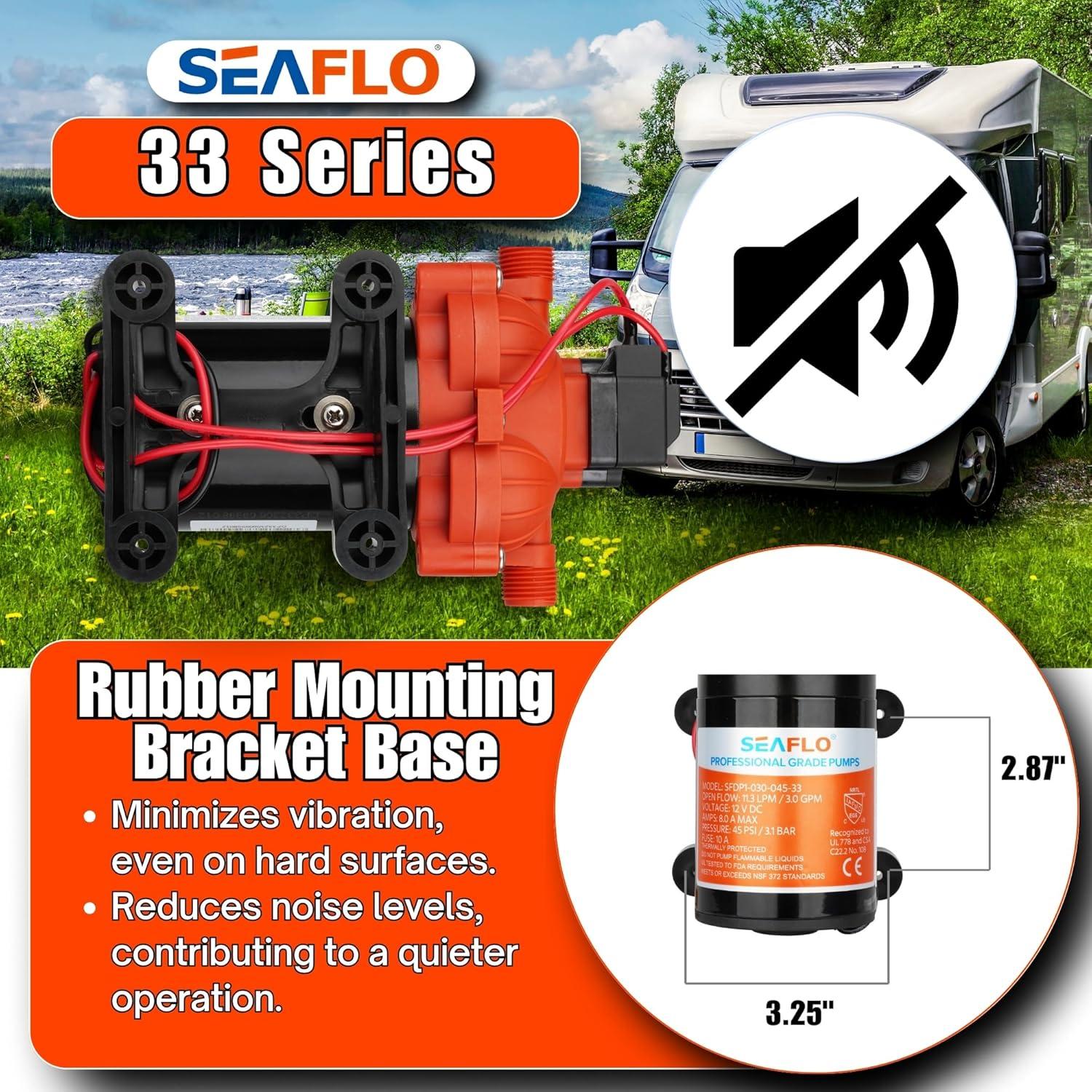 SEAFLO 123ABC, 3.0A, 12V, Orange and White, Diaphragm Self Priming Water Transfer Pump, 3.0 GPM