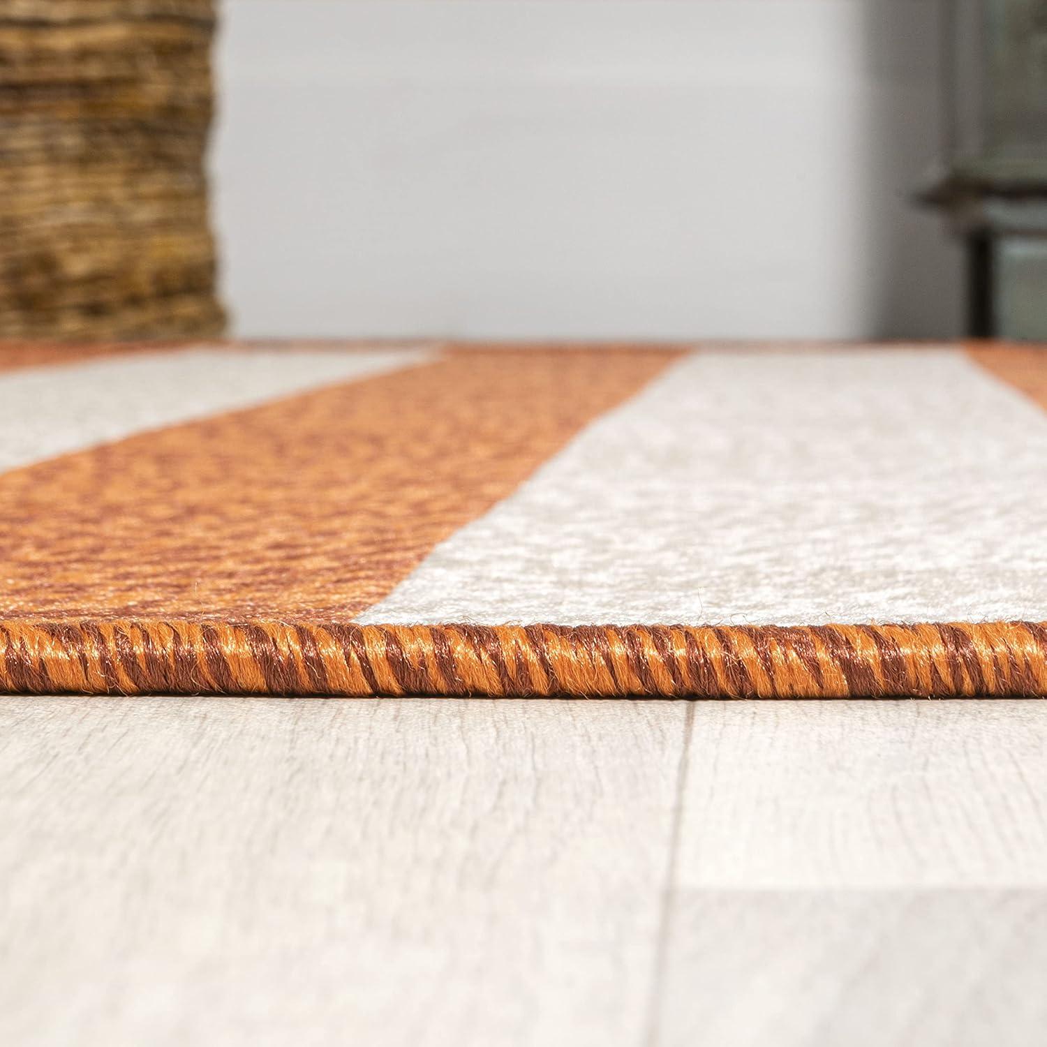 5' x 8' Negril Two-Tone Wide Stripe Indoor/Outdoor Area Rug, Orange/Beige - JONATHAN Y
