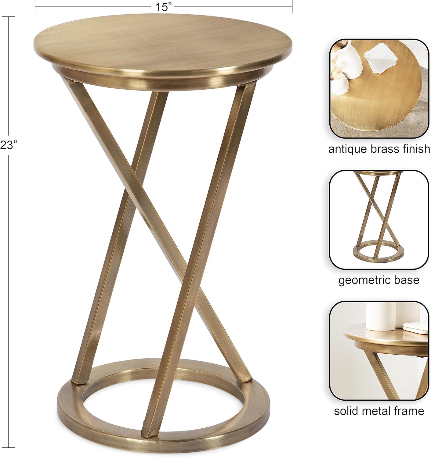 Aja Gold Round Metal Side Table with Geometric Legs