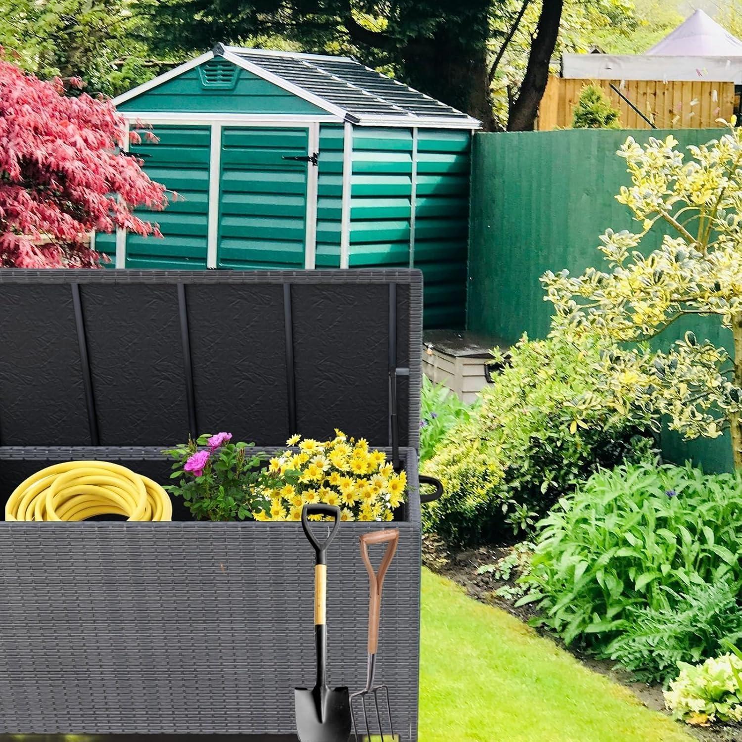 STRELECT 120 Gallon Wicker Deck Box with Wheels and Handles, Waterproof Outdoor Storage Box, Large Storage Bench Organizer for Patio Backyard Cushions, Garden Tools and Pool Supplies, Gray