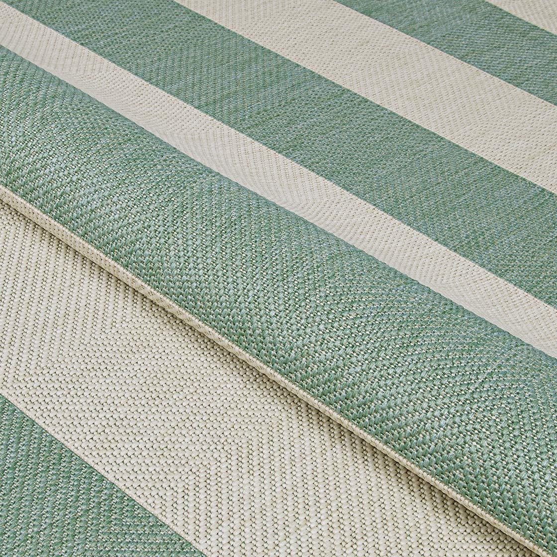 Couristan Afuera Yacht Club 5'3" x 7'6" Sea Mist Green and Ivory Stripe Outdoor Rectangle Rug