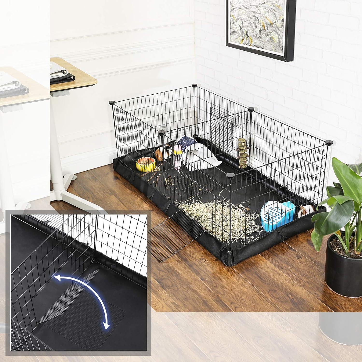 SONGMICS Guinea Pig Cages, Metal Grid Small Animal Playpen with Waterproof Liner, for Rabbits, Ferrets, Hedgehogs, 48.4 x 24.8 x 18.1 Inches, Black