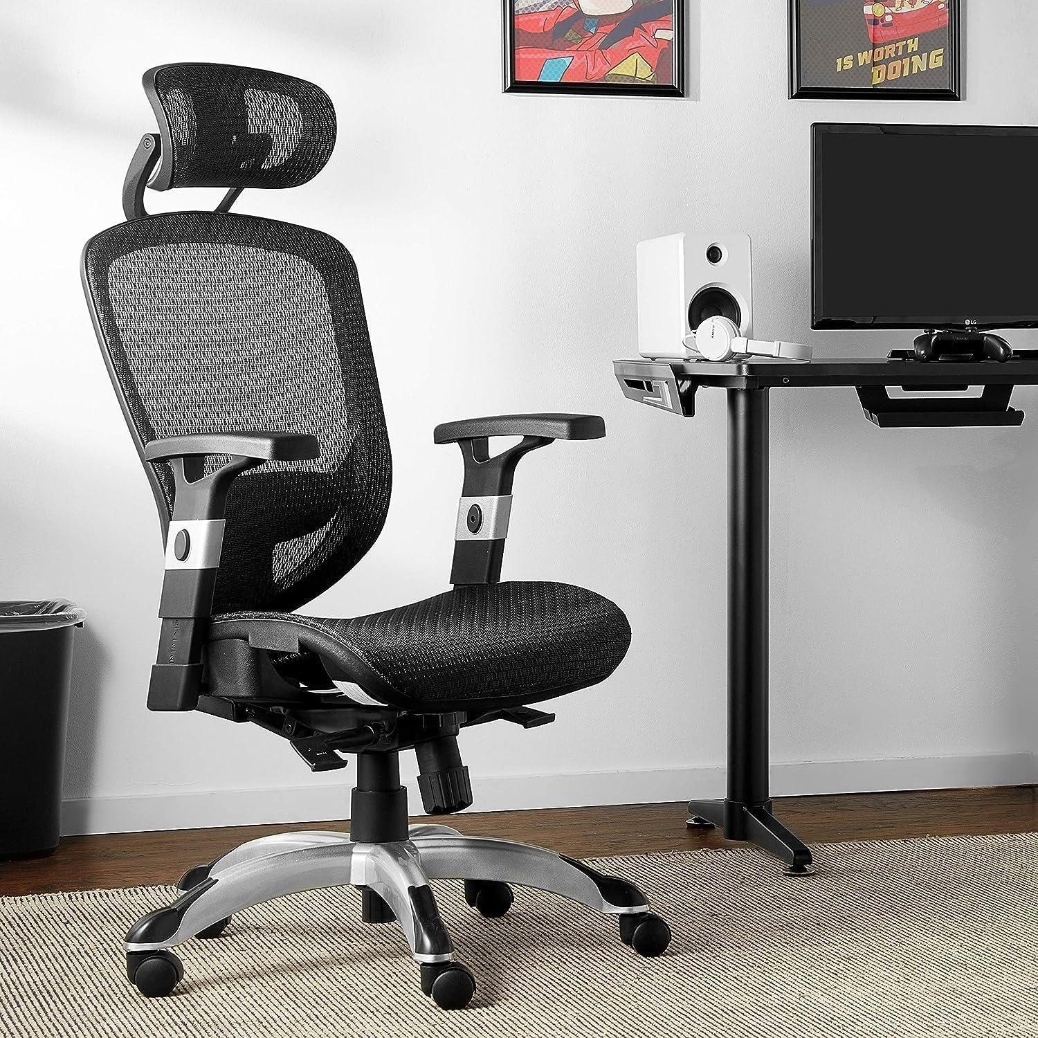 Ergonomic Black Mesh High-Back Swivel Task Chair with Adjustable Arms