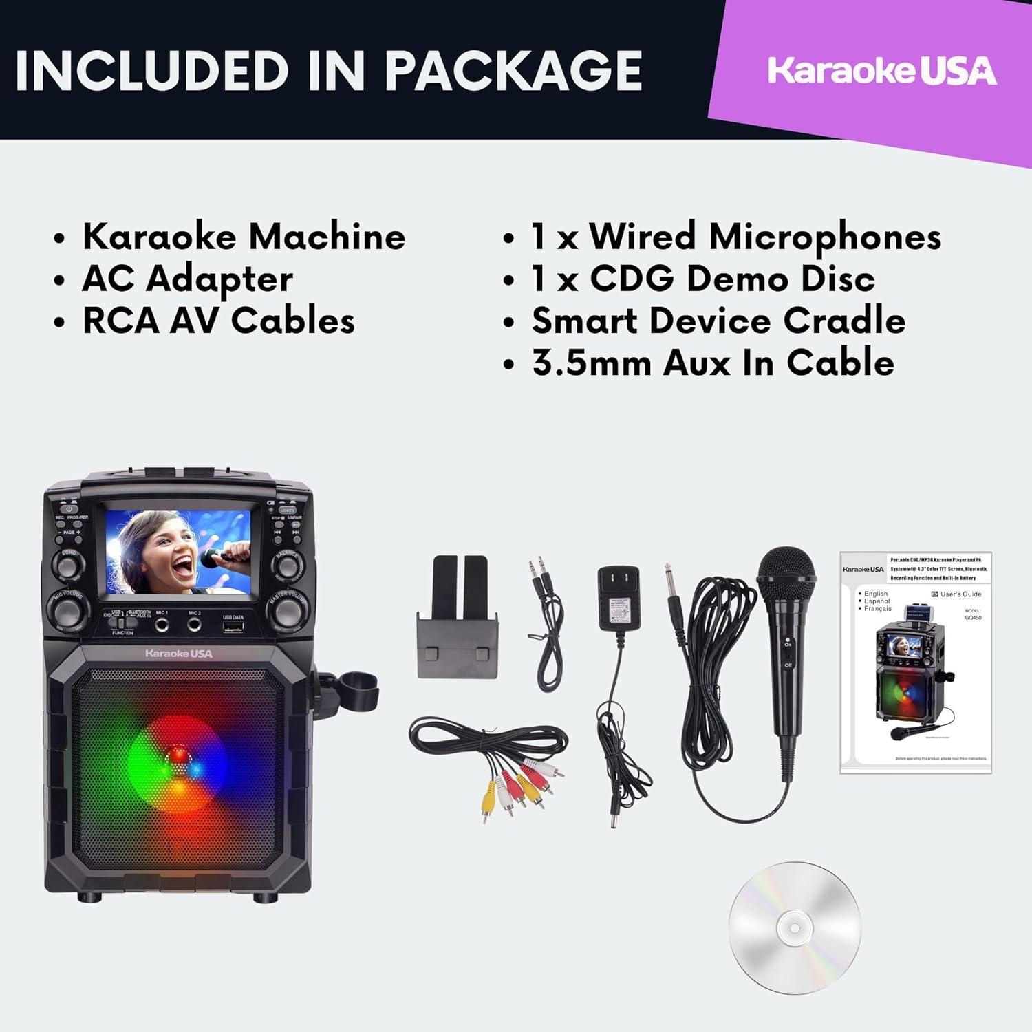 Karaoke USA Portable CDG/MP3 Karaoke Player (GQ450): Bluetooth, TFT-LCD Screen