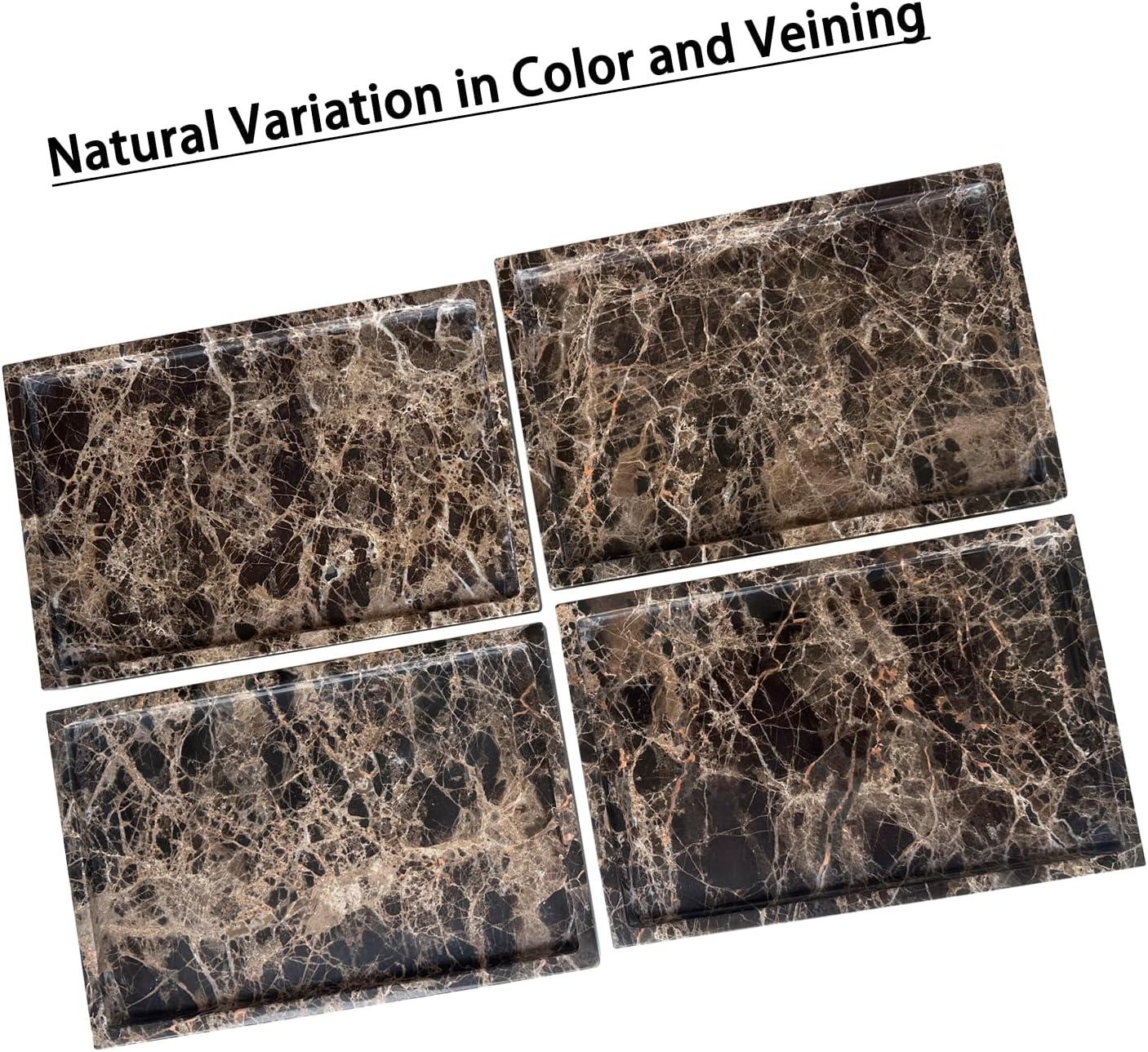 Natural Marble Tray for Bathroom Countertop, Dark Brown Marble Stone Tray for Kitchen Counter (Coffee Net, 12" x 8")
