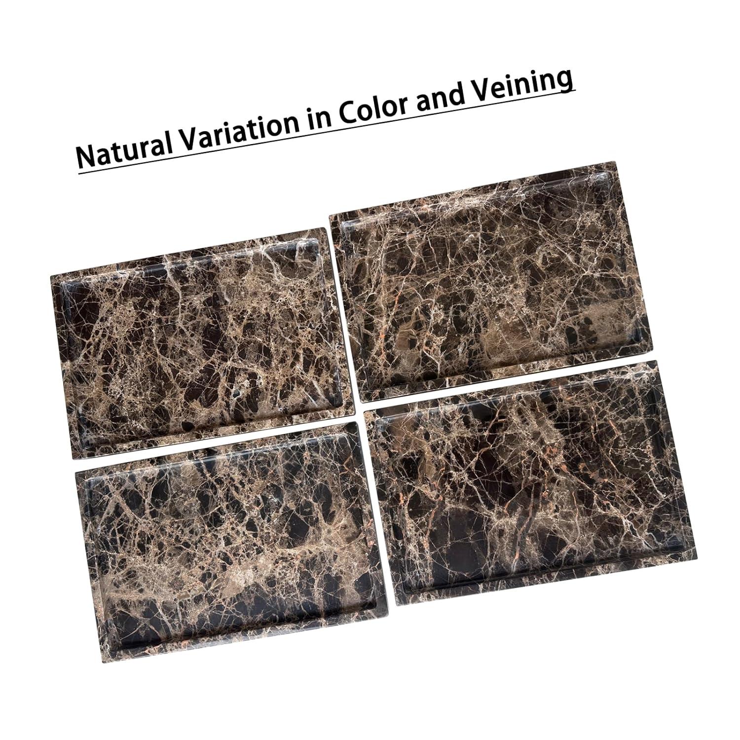 Natural Marble Tray for Bathroom Countertop, Dark Brown Marble Stone Tray for Kitchen Counter (Coffee Net, 12" x 8")