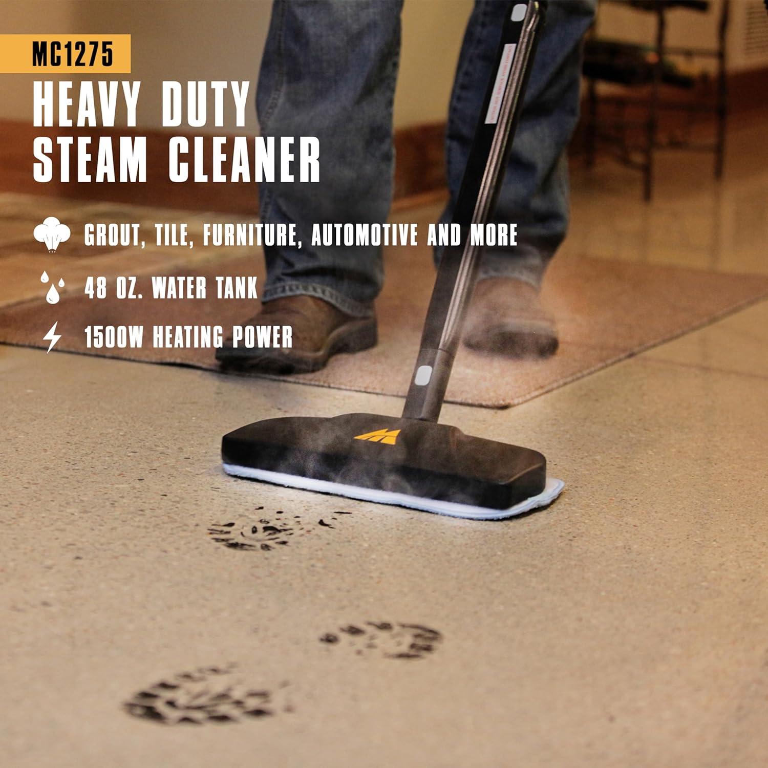 McCulloch MC1275 Heavy-Duty Steam Cleaner, 45 Minute Runtime, 18 Accessories: Mop Head, Brushes, & More - Built for Home, Tile, Grout, Carpet, Furniture, Car Detailing, & Commercial Deep Cleaning