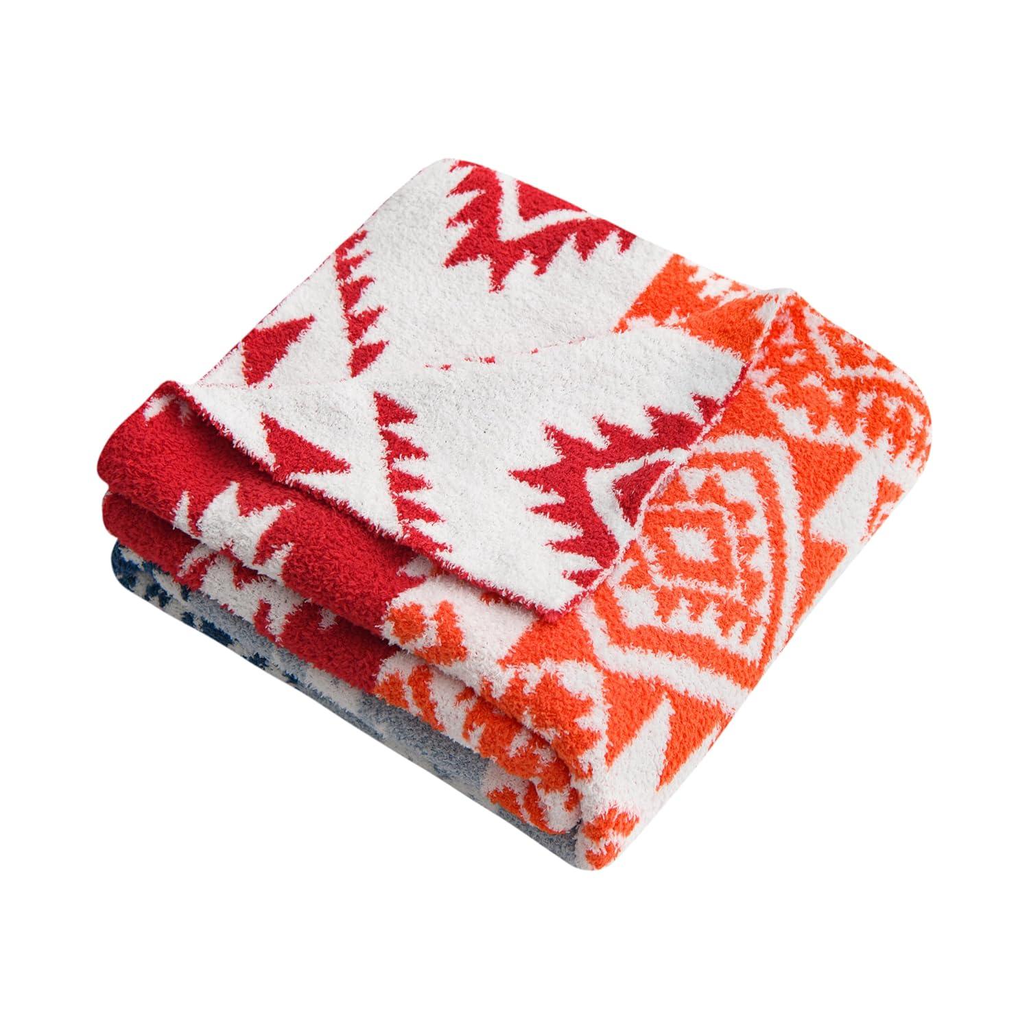 Super Soft Feather Knit Jacquard All Season Throw Blanket for Couch Bed Sofa, 50x60 inches, Cleo Aztec