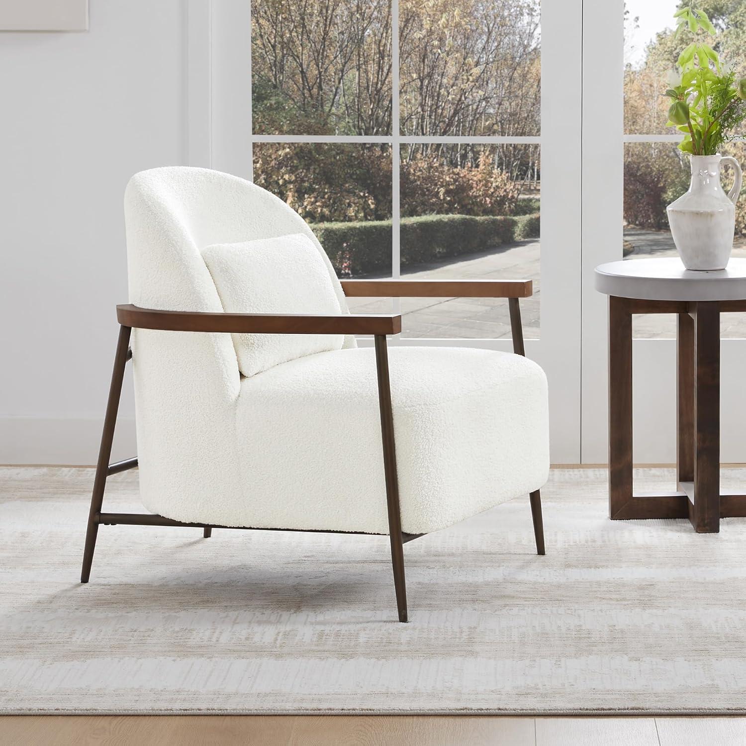 Quiteria Camel Fabric Accent Chair with Solid Wood and Metal Frame