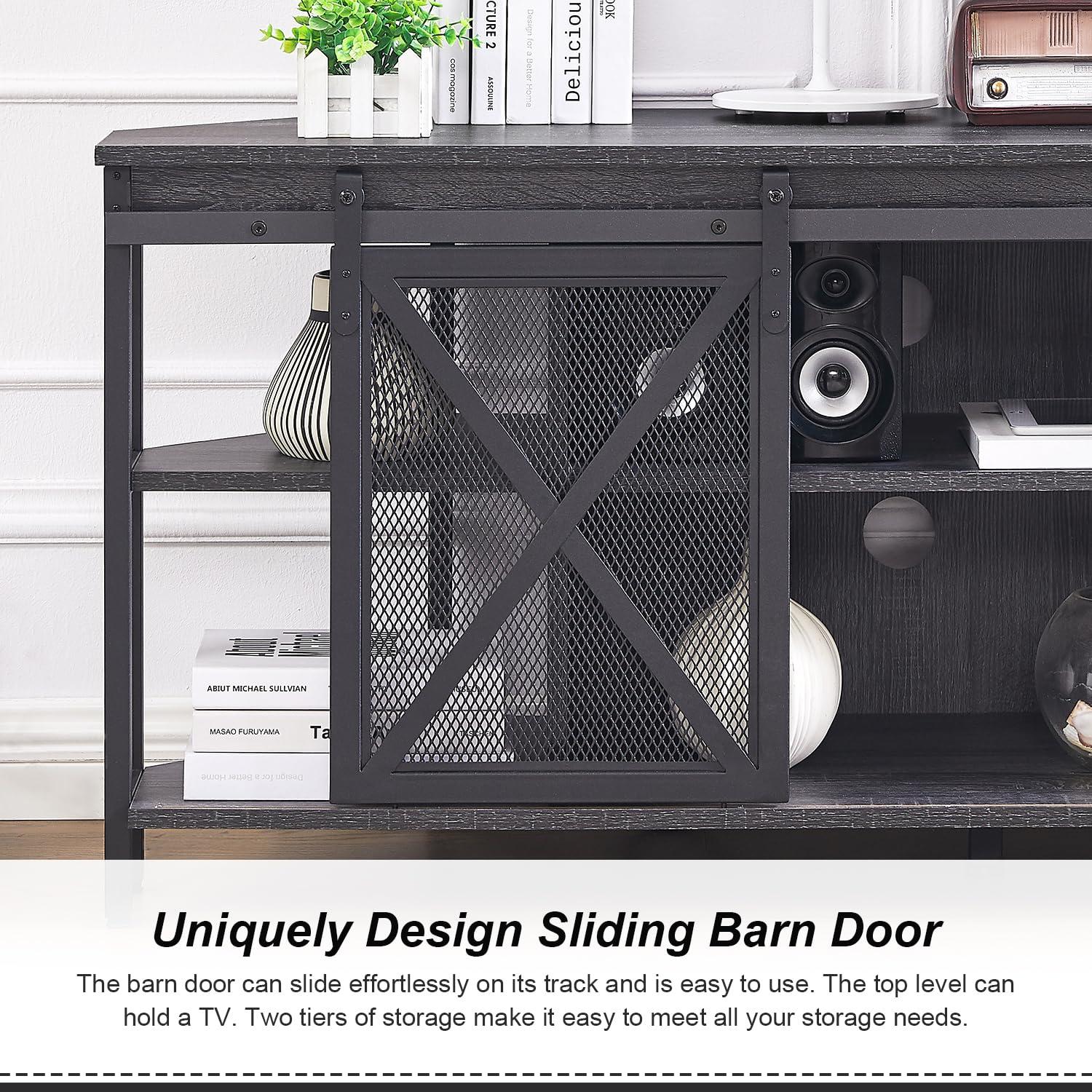 Dextrus Farmhouse Corner TV Stand for TVs up to 55 inch with Power Outlet, Wood Entertainment Center, TV Media Console with Storage, White Oak