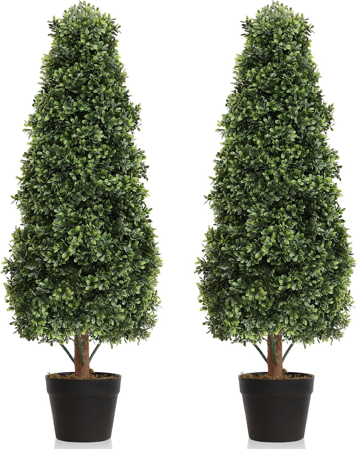 3ft Artificial Topiary Trees Set of 2, Faux Boxwood Tree for Outdoor Decor, Topiaries Plants Artificial Outdoors for Front Door Patio Garden C38