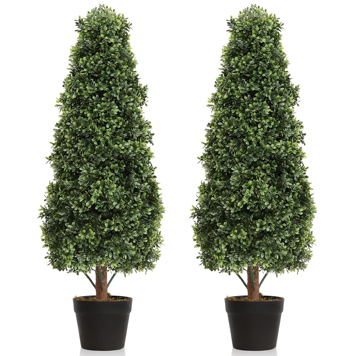 3ft Artificial Topiary Trees Set of 2, Faux Boxwood Tree for Outdoor Decor, Topiaries Plants Artificial Outdoors for Front Door Patio Garden C38