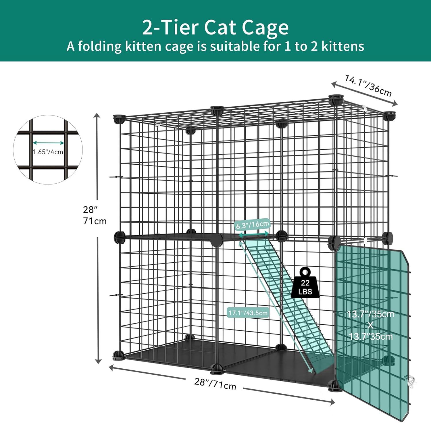 YITAHOME Cat Cage Indoor Catio DIY Cat Enclosures Metal Cat Playpen 3-Tiers Kennels Pet Crate with Extra Large Hammock for 1-2 Cats, Rabbit