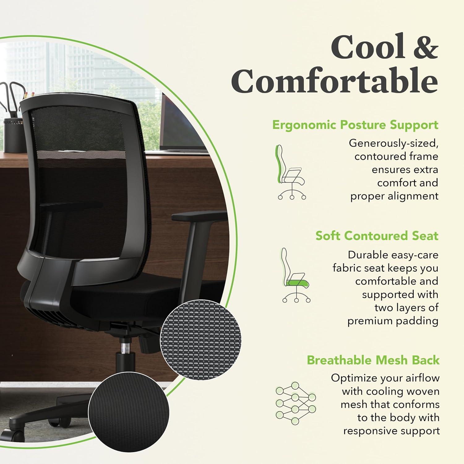 HON Mesh Mid-Back Task Chair Fabric Black Seat - Black Back - 5-star Base - 19.50" Seat Width x 18.25" Seat Depth - 26" Width x 26" Depth x 40.5" Height