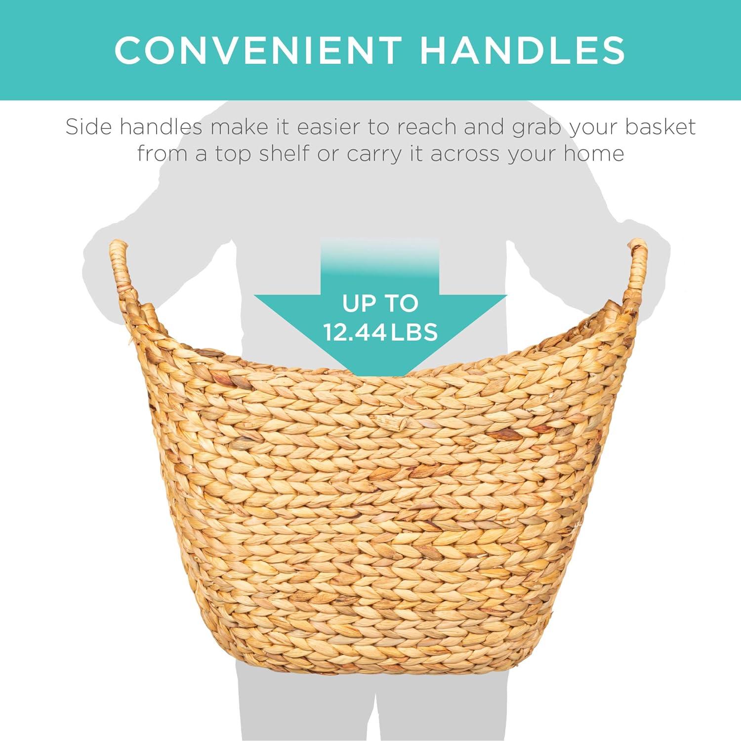 Large Vintage Laundry Basket Multipurpose Hyacinth  Basket  Handwoven French-Style Organizer Tote for Bedroom  Living Room  Bathroom  w/Handles - Natural