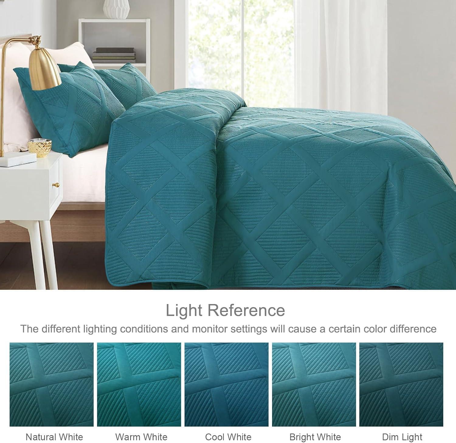 Exclusivo Mezcla Ultrasonic King Quilt Set, 3-Piece Lightweight Bedspreads Modern Striped Coverlet, Teal