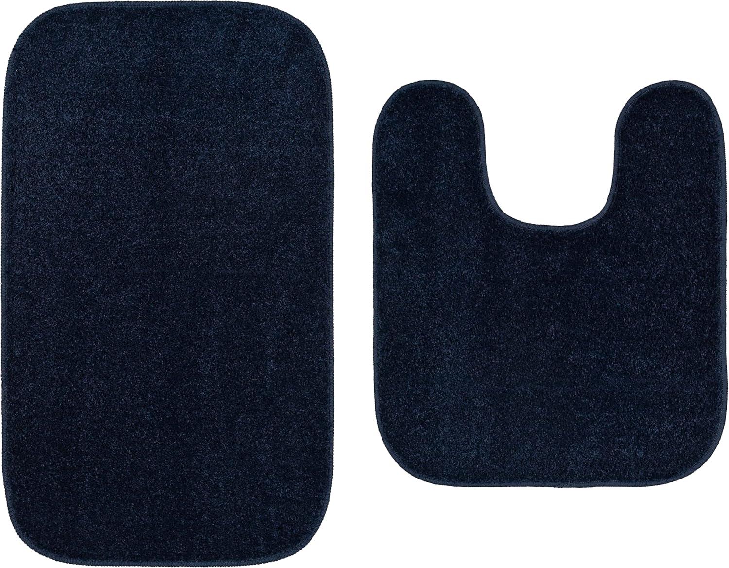 Garland Rug Gramercy Washable Bath Rug Set, 2-Piece (20"x34" & Contour Rug) Navy