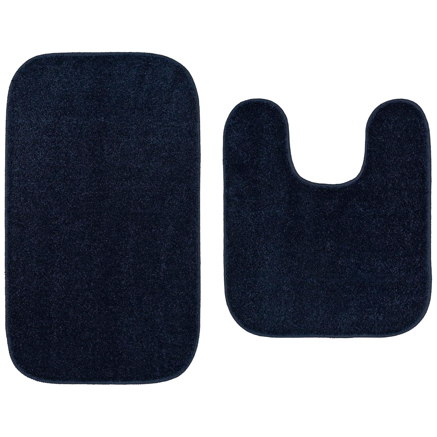 Garland Rug Gramercy Washable Bath Rug Set, 2-Piece (20"x34" & Contour Rug) Navy