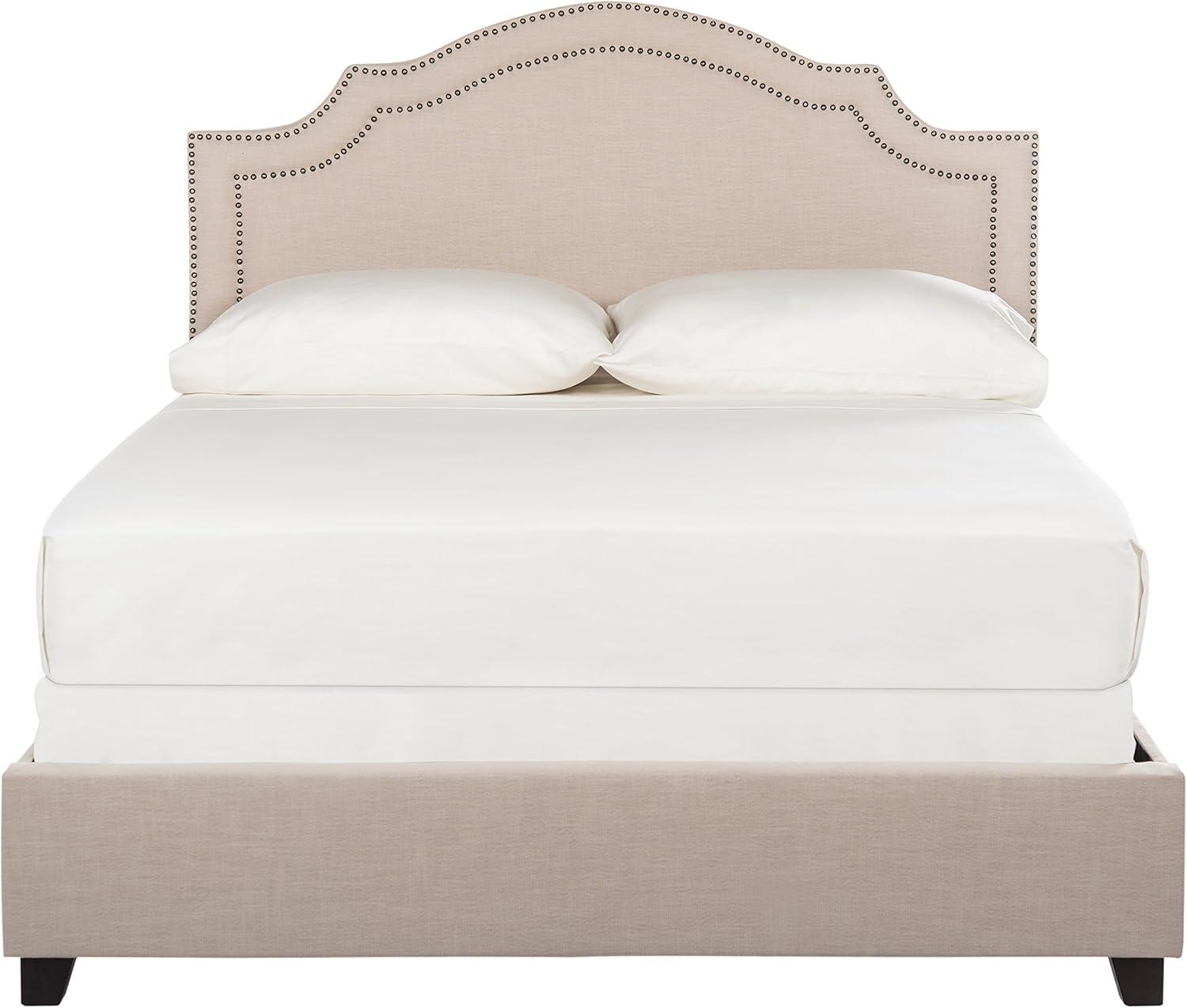 SAFAVIEH Theron Modern Elegant Upholstered Bed Frame with Nail Heads, Full, Light Beige/Brass Nails