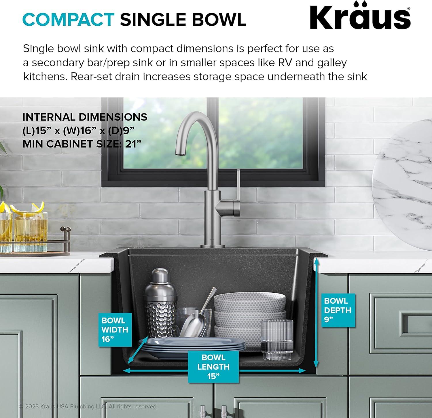 KRAUS Bellucci Granite Composite Workstation Drop-In Top Mount Single Bowl Kitchen Sink with Accessories