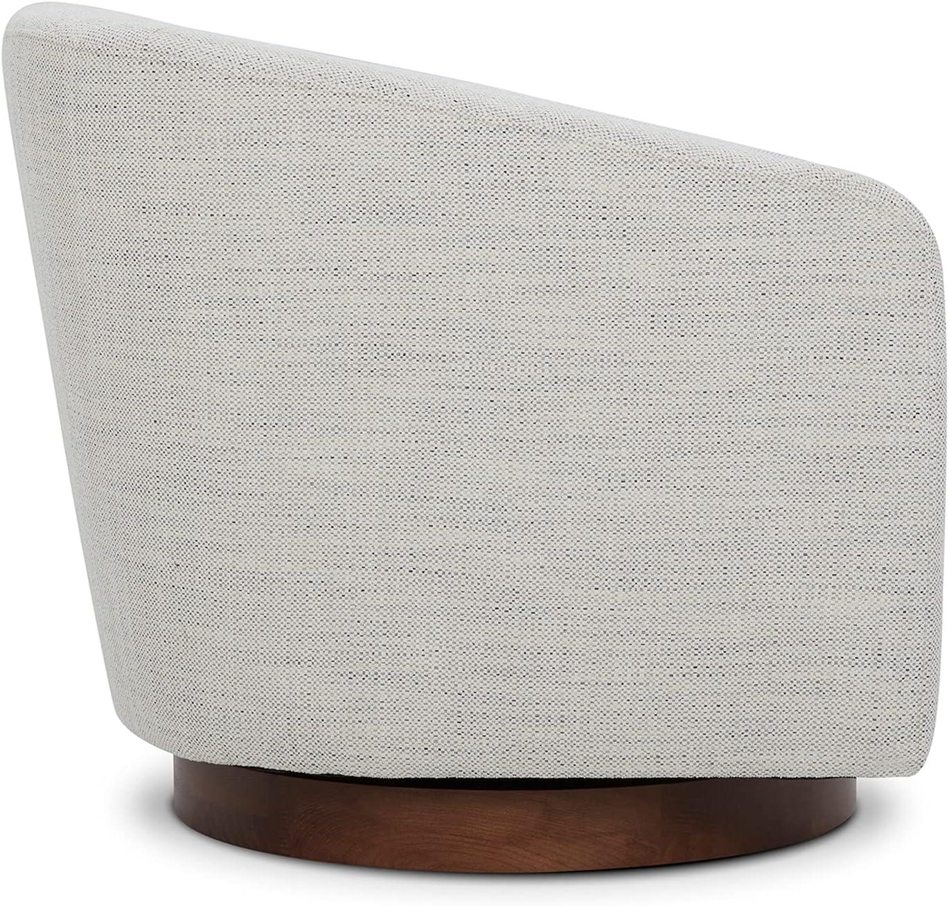 Ivory Upholstered Swivel Barrel Chair with Wood Base