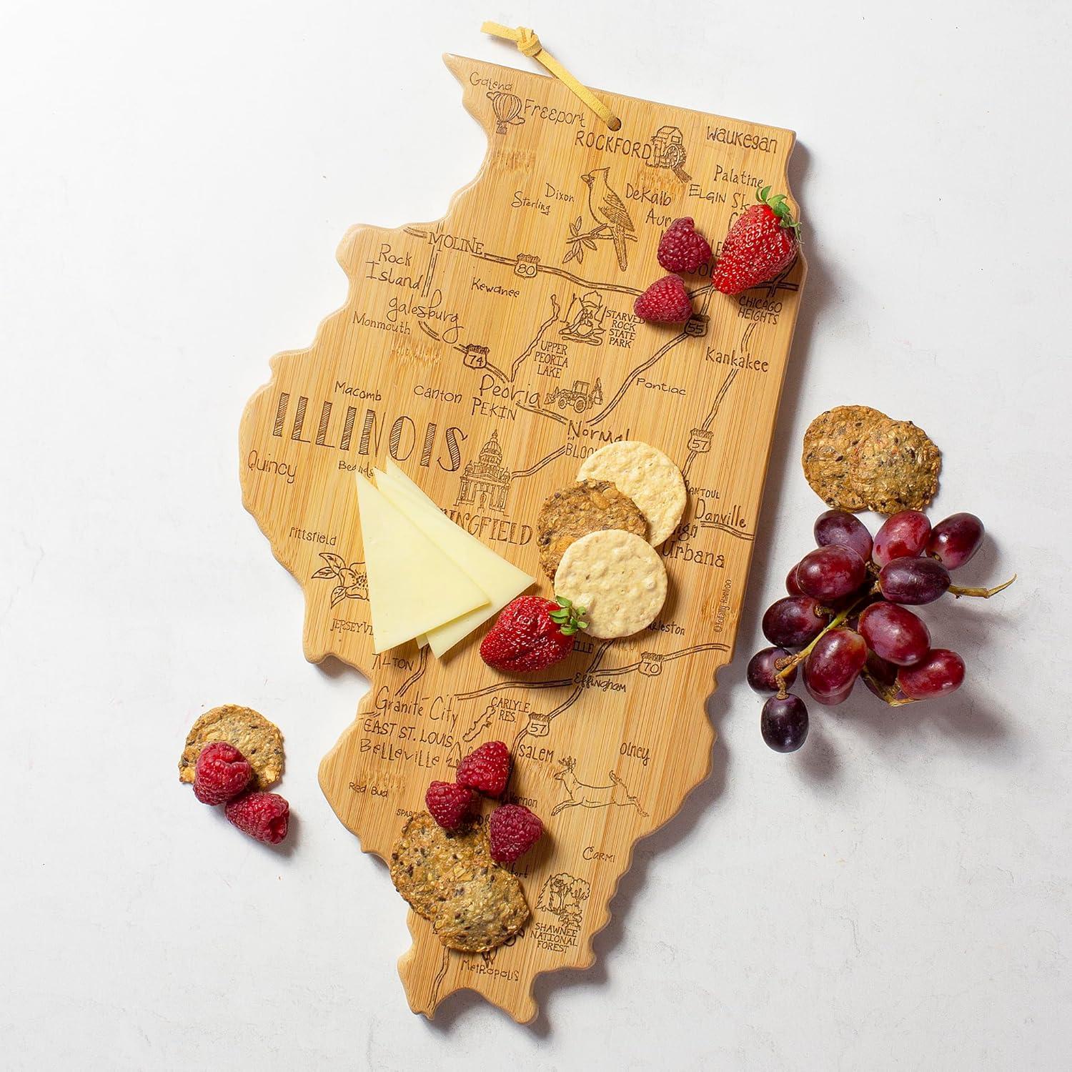 Totally Bamboo Destination Illinois Serving and Cutting Board: State Design, Lightweight Bamboo, 16.5" x 9.25"