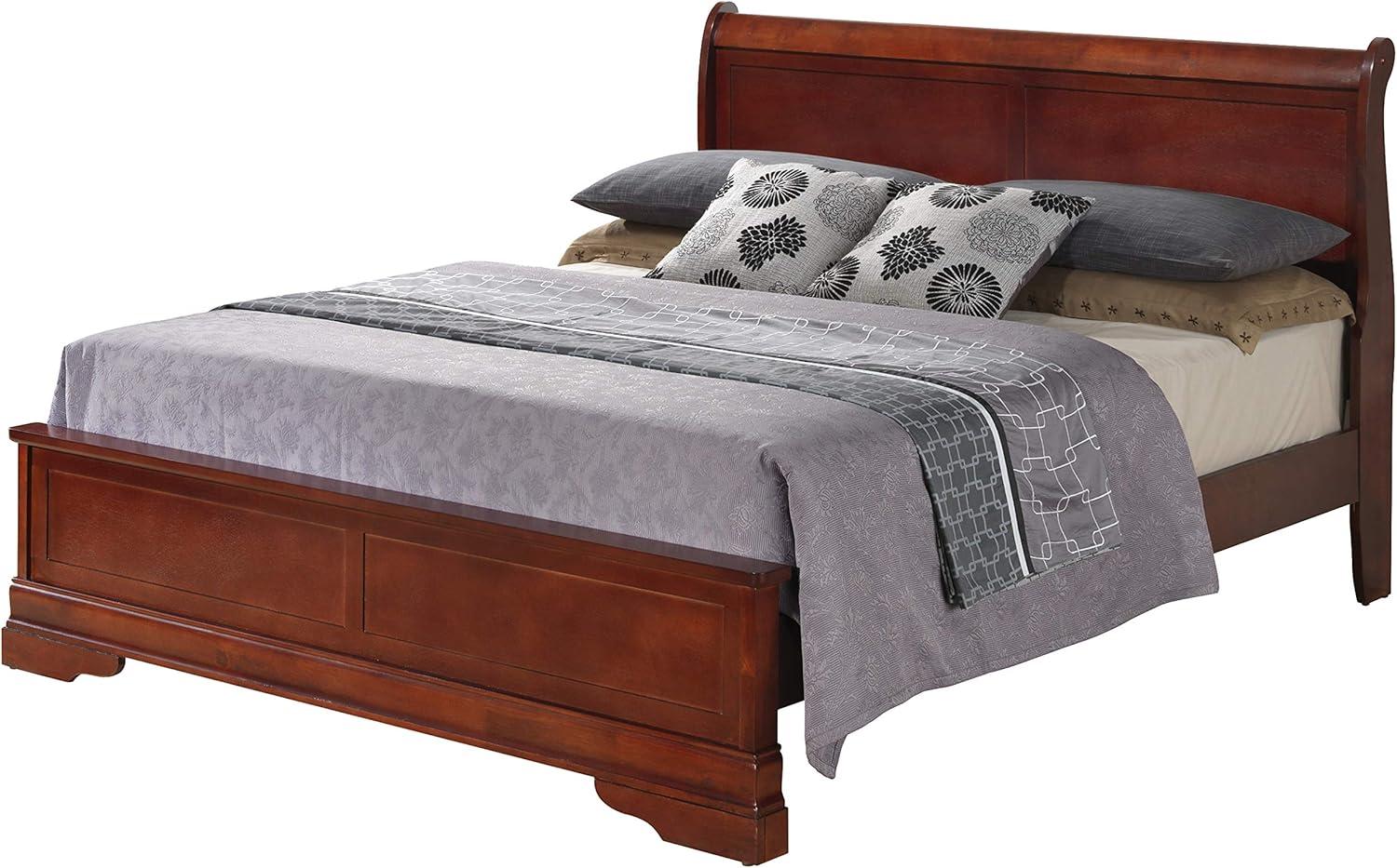 Classic Cherry Sleigh Queen Bed with Storage Drawers and Wood Headboard