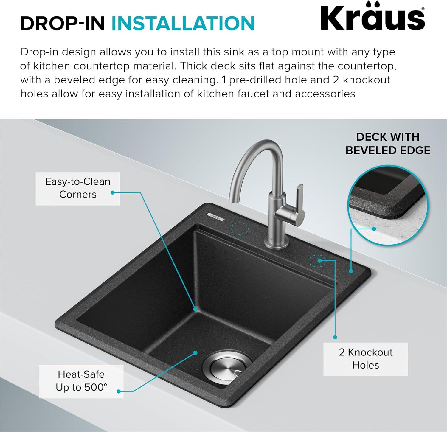 KRAUS Bellucci Granite Composite Workstation Drop-In Top Mount Single Bowl Kitchen Sink with Accessories