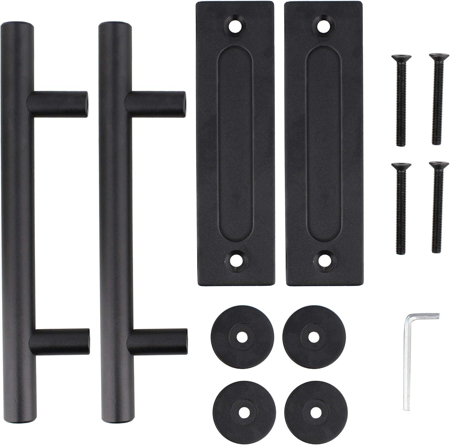 Black Steel 12" Sliding Barn Door Handle Set