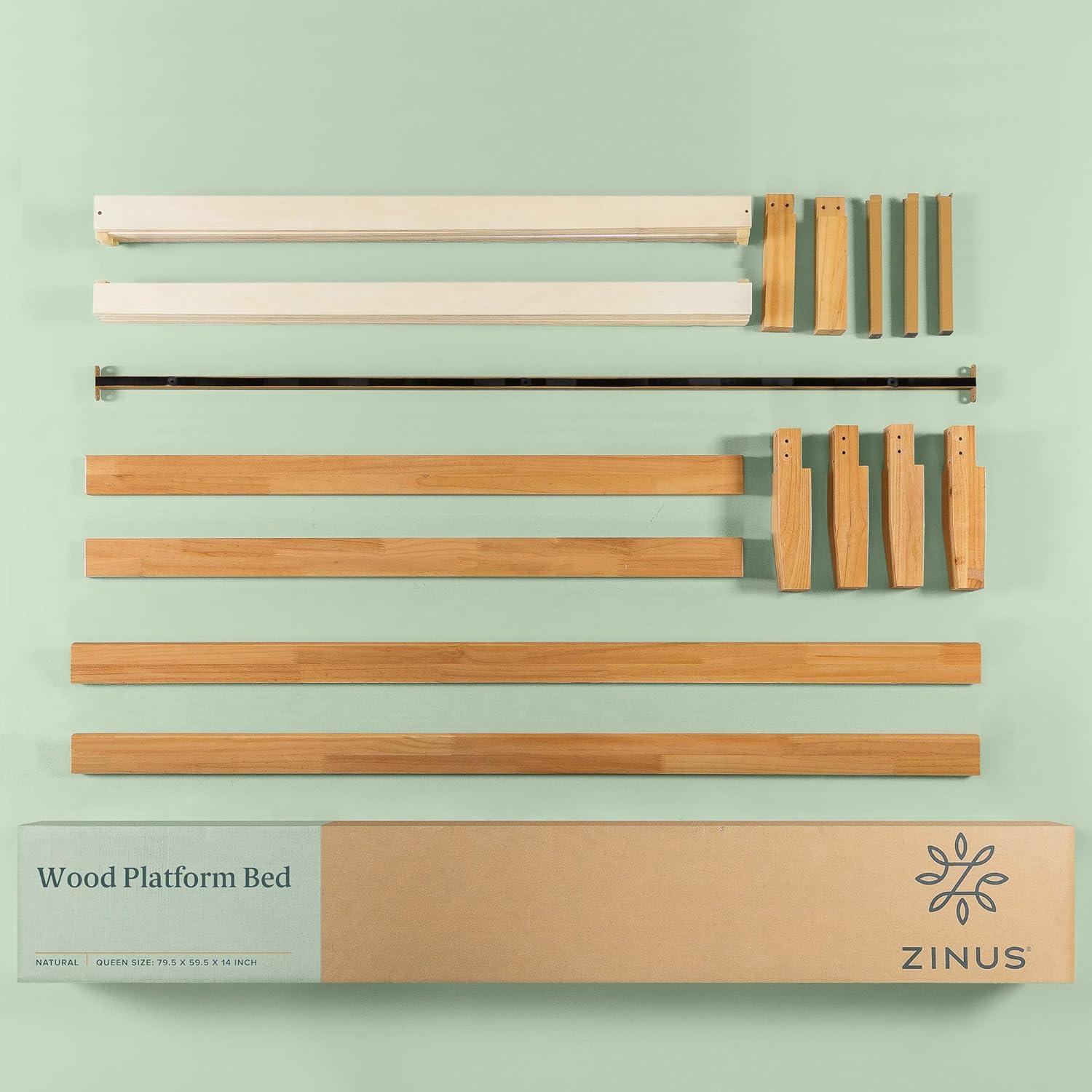 Queen Moiz 14" Wood Platform Bed Frame Natural - Zinus: Easy Assembly, Underbed Storage