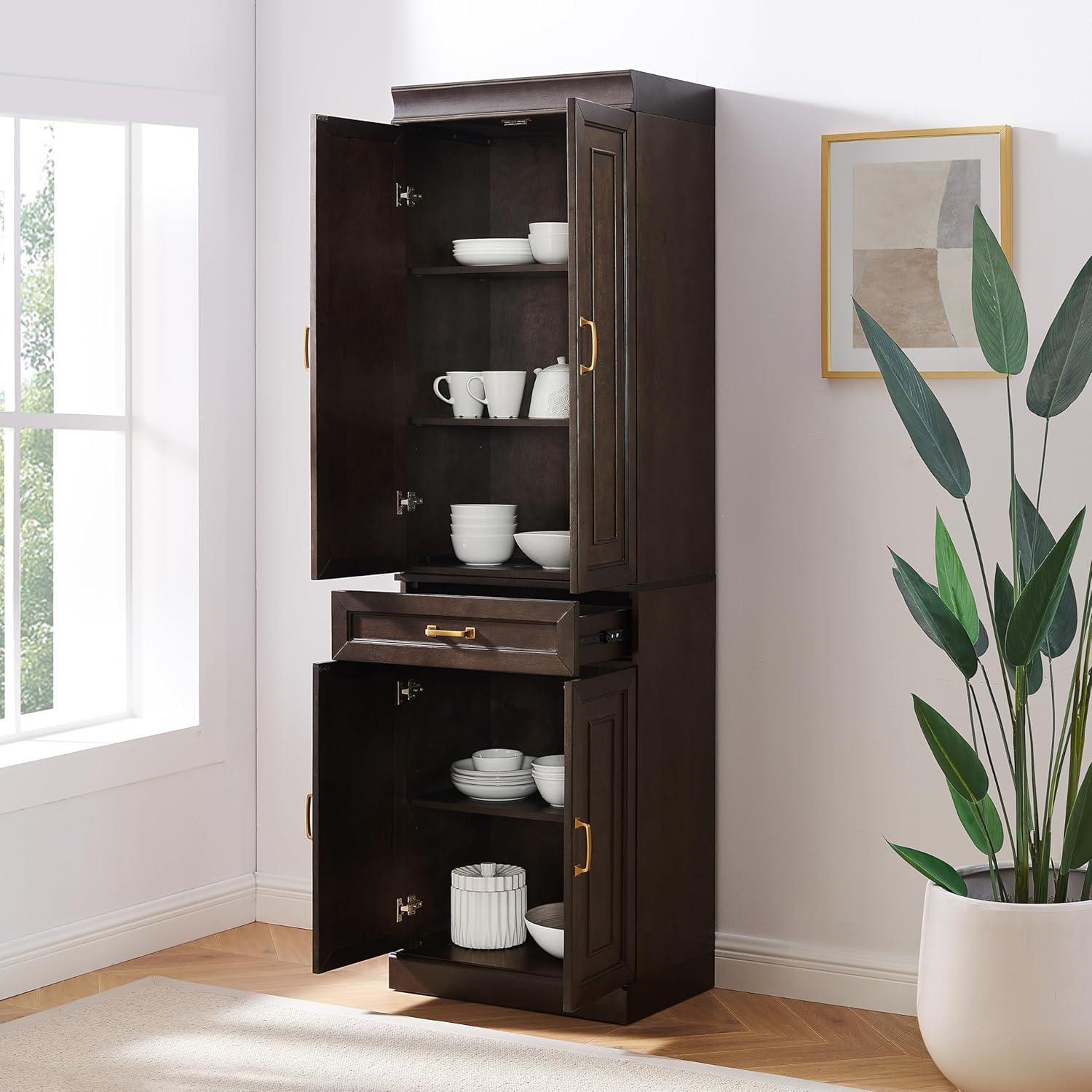 Crosley 78" Stanton Kitchen Storage Pantry Cabinet Coffee: Modular Design, 5 Adjustable Shelves, Wood Veneer