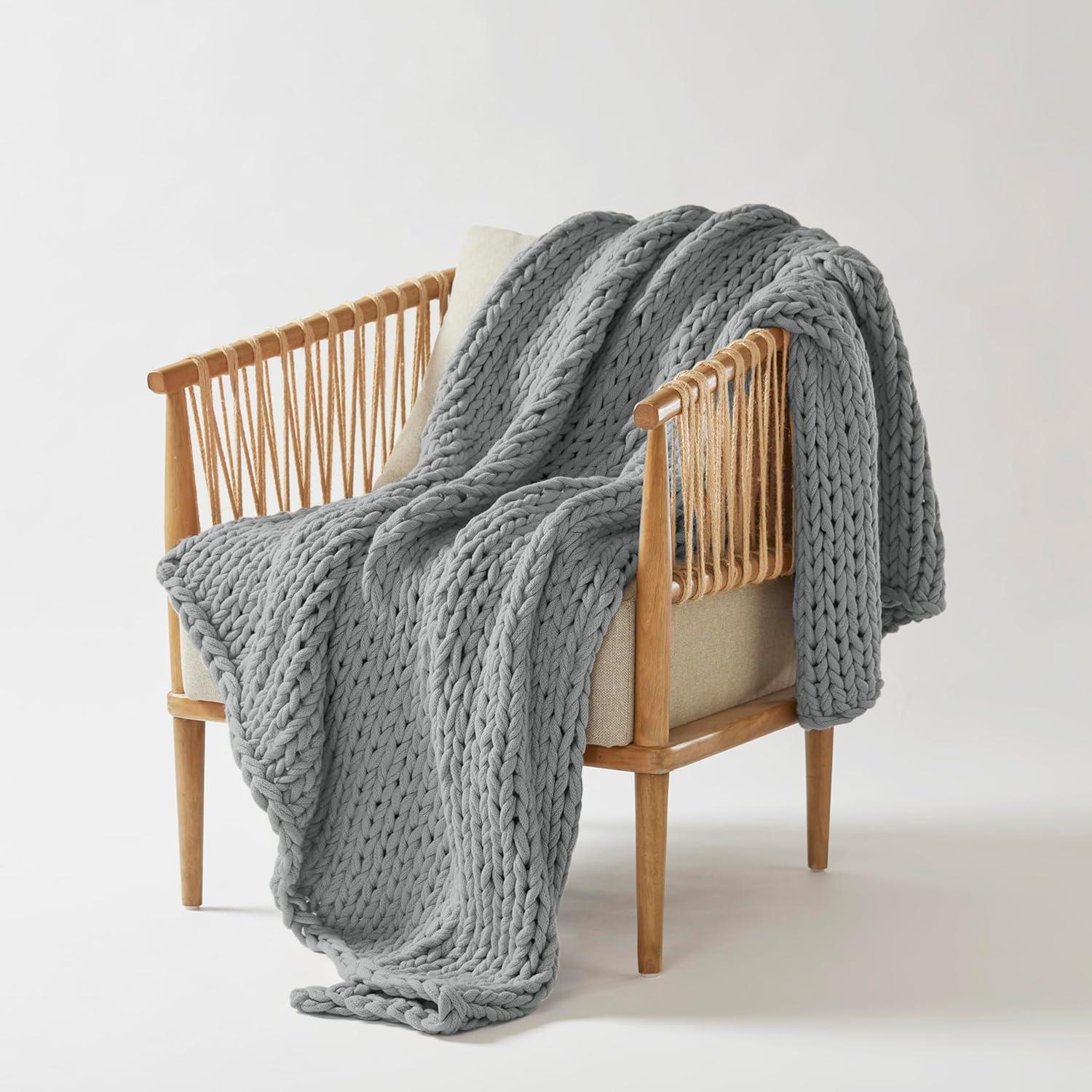 50"x60" Chunky Double Knit Handmade Throw Blanket Charcoal - Madison Park: Acrylic, Modern Style, All Ages
