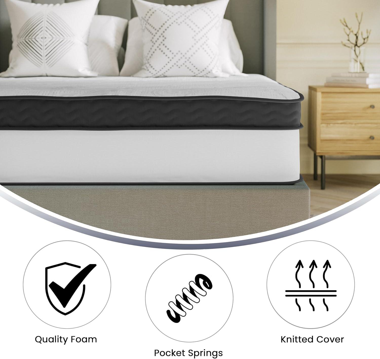 Flash Furniture Capri Comfortable Sleep 12 Inch CertiPUR-US Certified Memory Foam & Pocket Spring Mattress, Queen Mattress in a Box