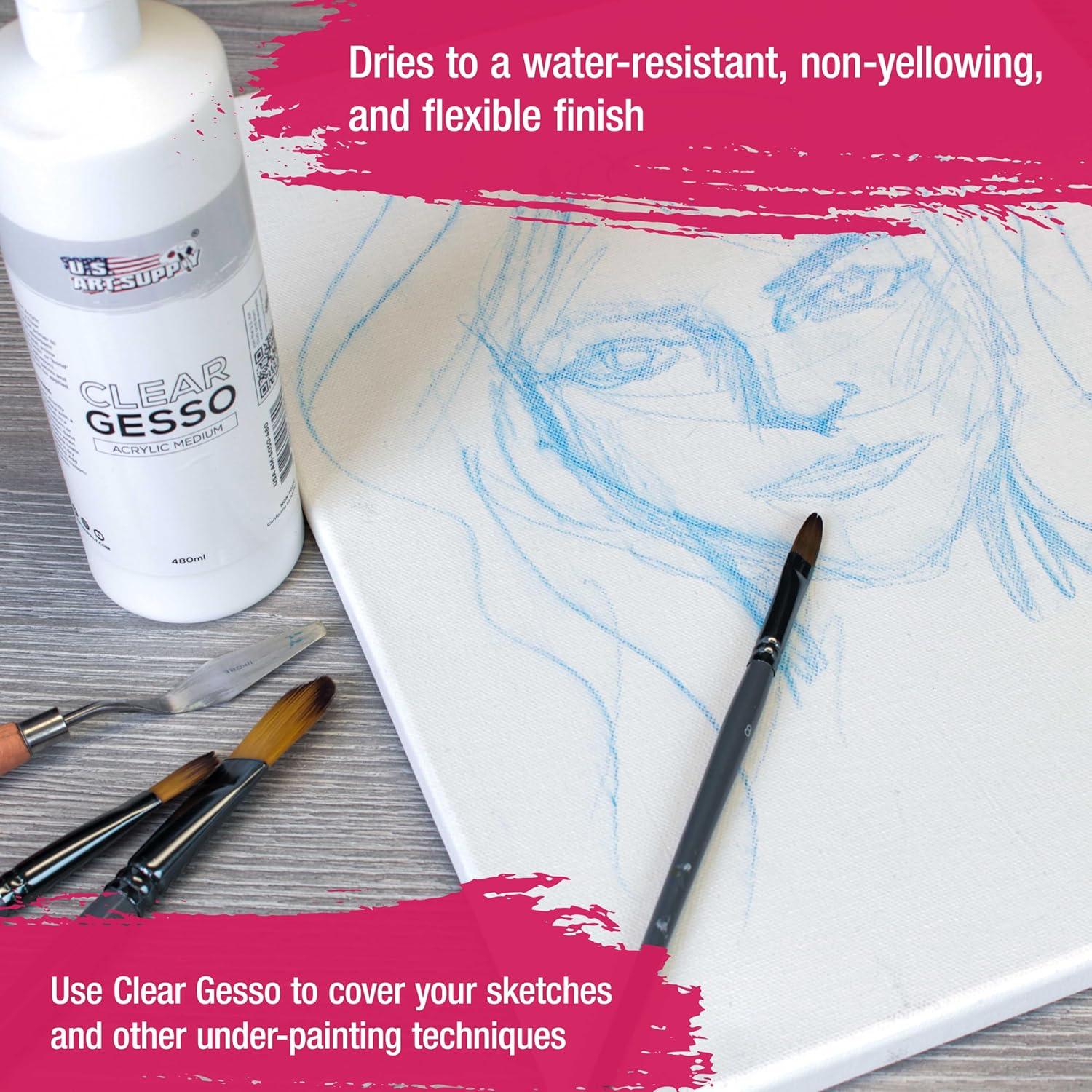 U.S. Art Supply Clear Gesso Acrylic Medium, 480ml Bottle