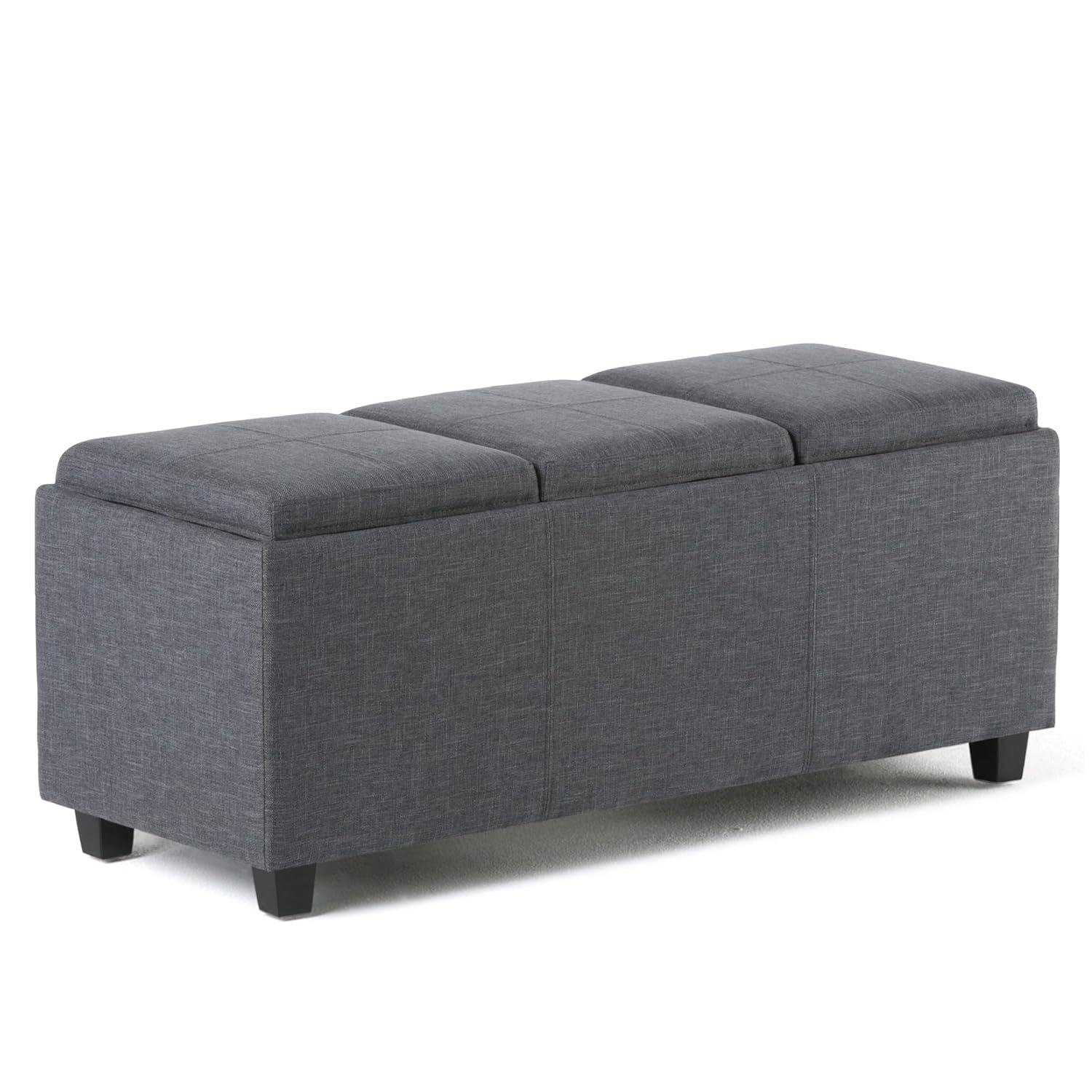 CAVINAS Linen Storage Ottoman Bench,Upholstered Ottoman with 3 Flip Over Serving Trays for Living Room,Bedroom,Slate Grey