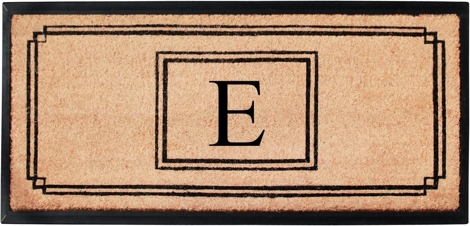 A1HC Rubber & Coir Heavy Duty, Extra Large 24"X47.5", Black/Beige Doormat Monogrammed E